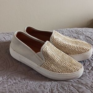 Steve Madden Greige Leather And Woven Slip Ons Size 8
